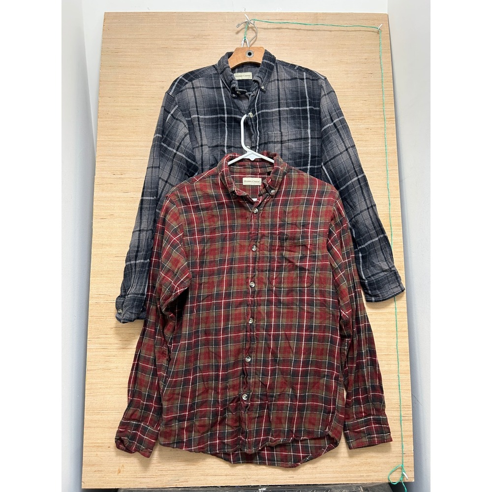 Hobbs Creek Mens Flannel Shirt 2 Pack Plaid Red‎ Grey Button Down Small 3966